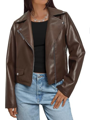 AUTOMET Womens Leather Jacket Fall Faux Suede Zip Up Motorcycle Biker Coat 2024 Winter Fashion Outfits Clothes Trendy Outwear Brown XL | Amazon (US)