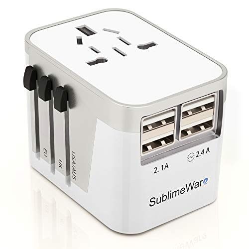 Power Plug Adapter (White) - 4 USB Ports Wall Charger - Fast Charging Adapter for 150 Countries -... | Amazon (US)