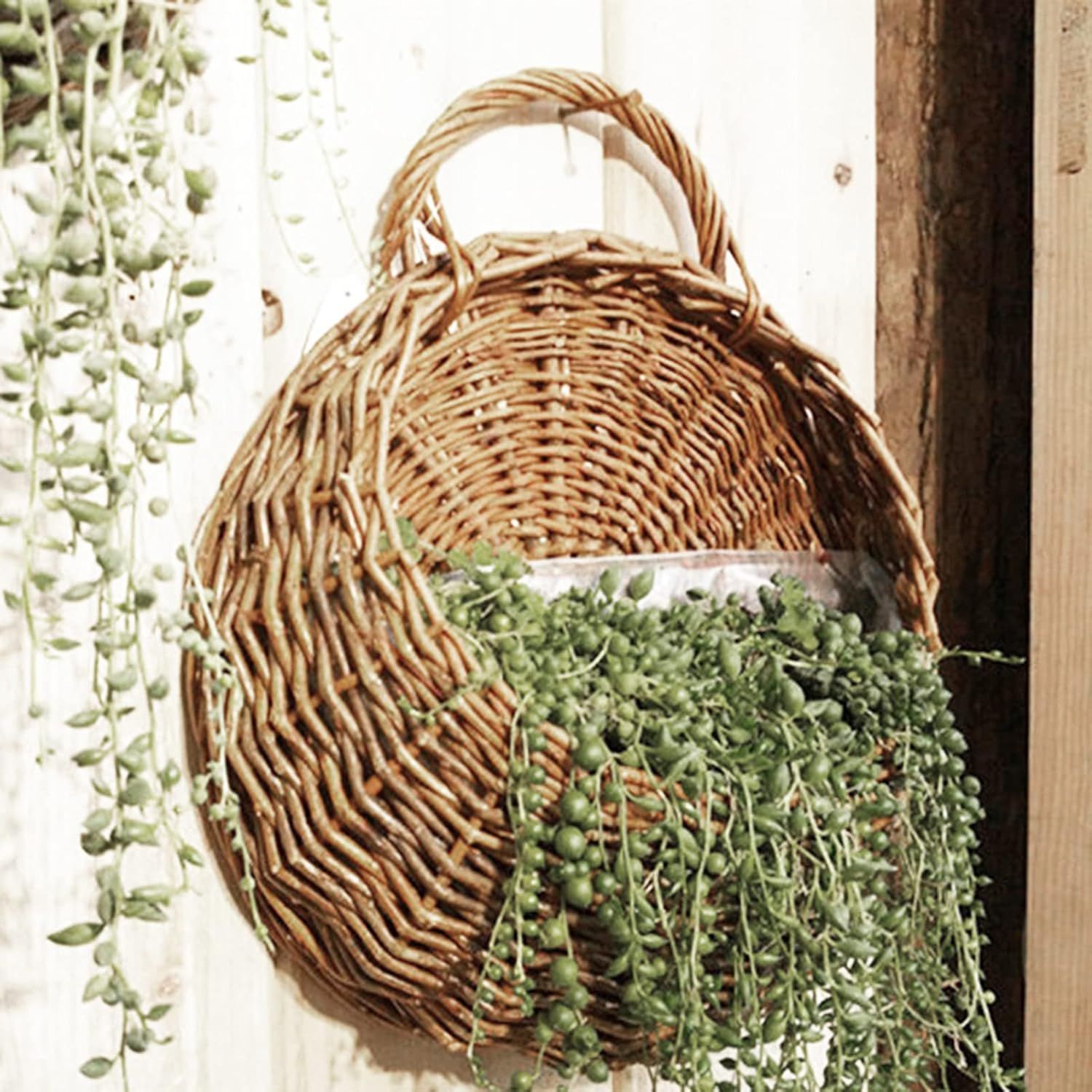 heave Handmade Woven Hanging Basket Wall Mounted Planter Basket Flower Pot Natural Wicker Rattan ... | Amazon (US)