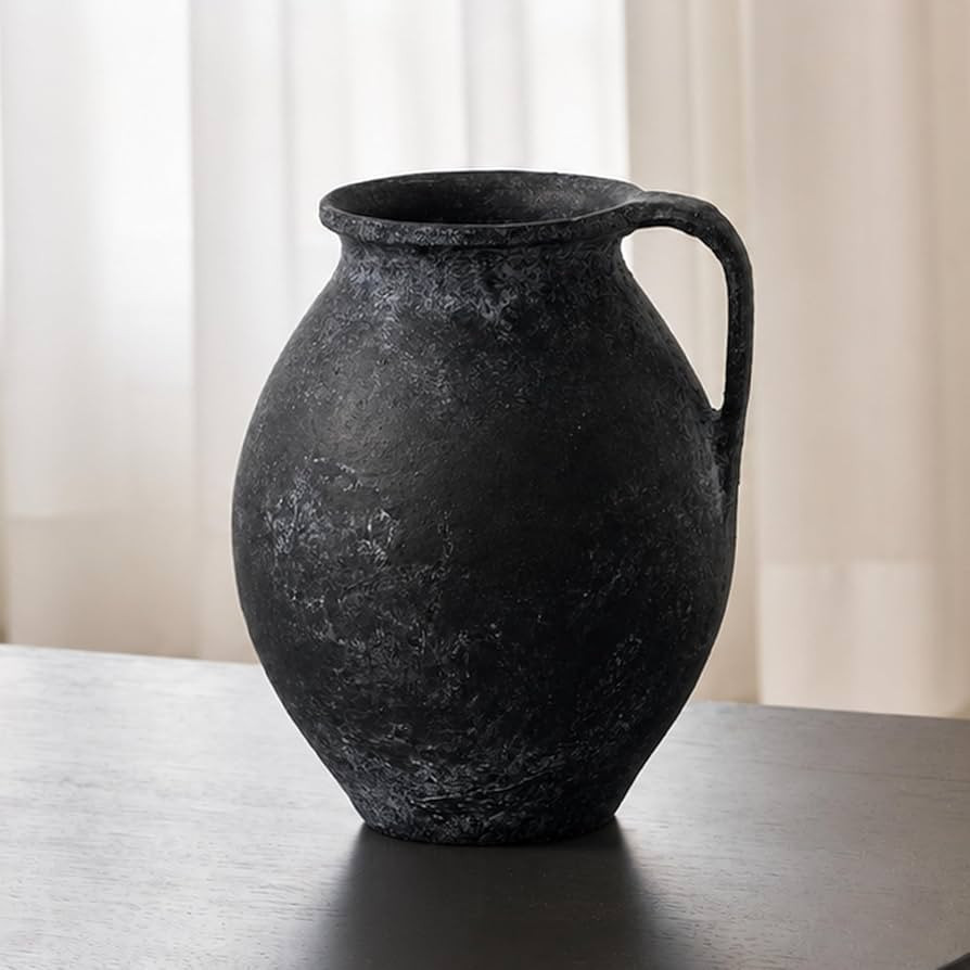 LB2 Black Ceramic Large Vase, 11.2" Tall Zen Style Vase, Terra Cotta Pitcher, Distressed Farmhous... | Amazon (US)
