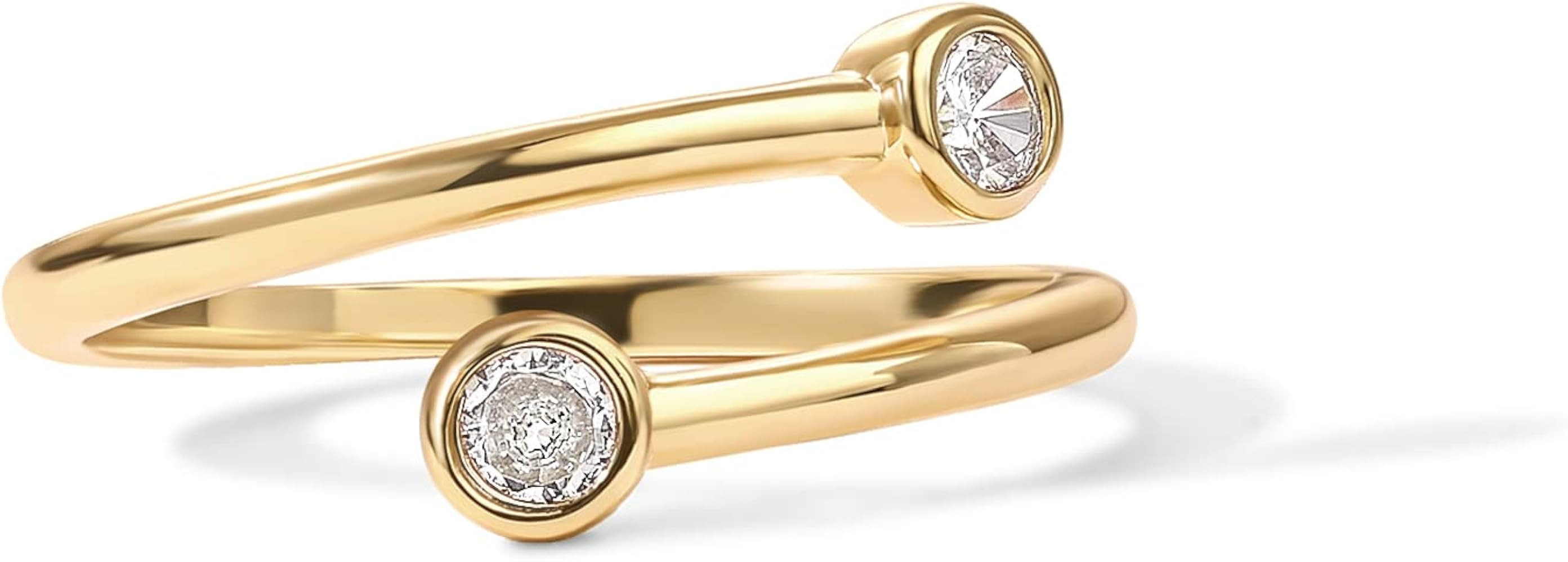 PAVOI 14K Gold Plated CZ Bypass Ring | Simulated Diamond BTY Ring | Stacking Rings for Women | Amazon (US)