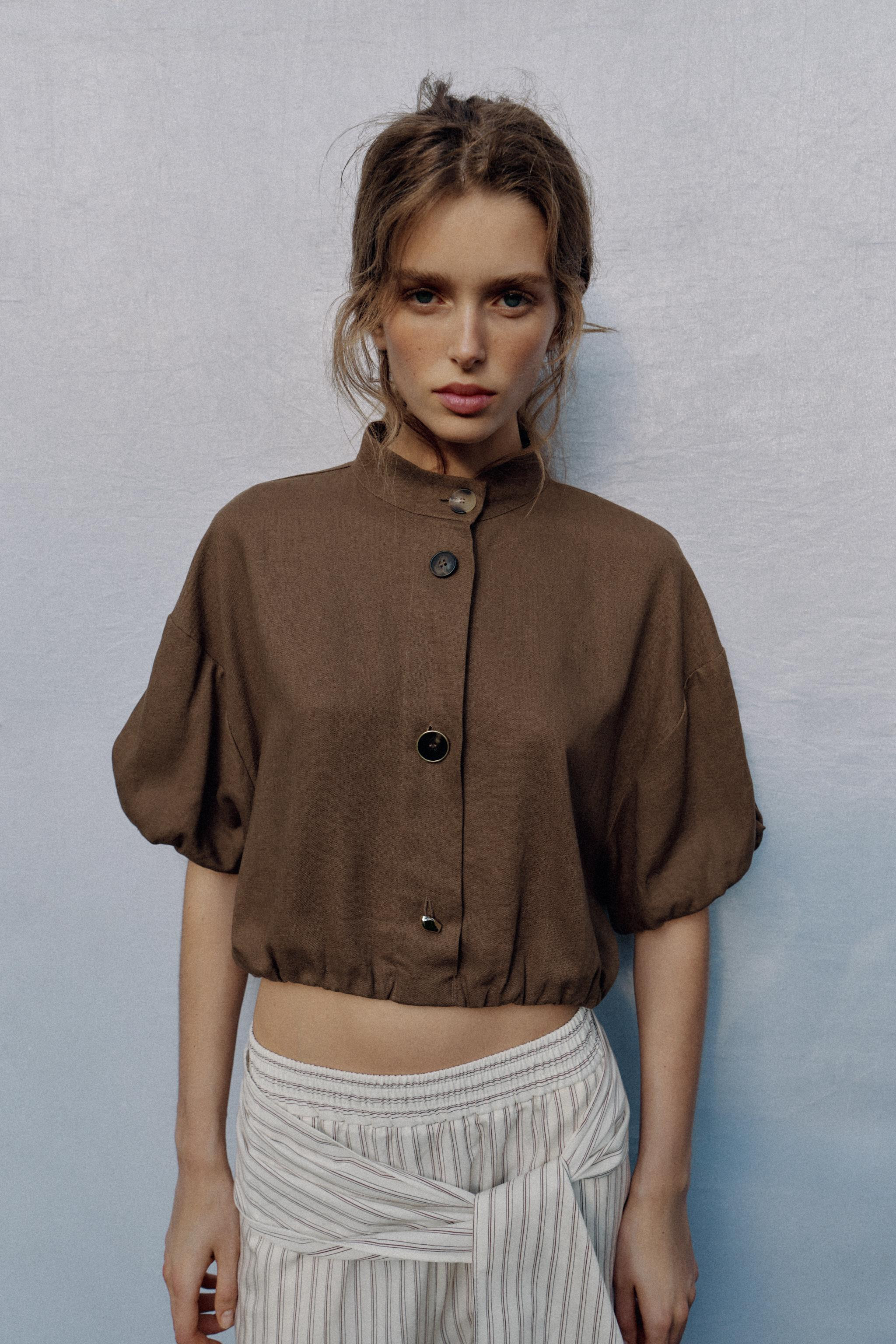 LINEN BLEND BALLOON SHIRT | Zara US