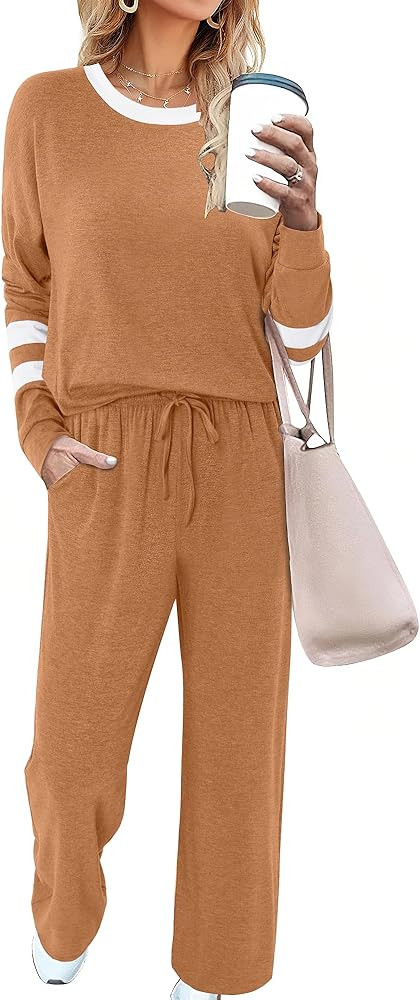Magritta Lounge Sets for Womens 2 Piece Outfits Crewneck Long Sleeve Tops Wide Leg Pants Casual T... | Amazon (US)