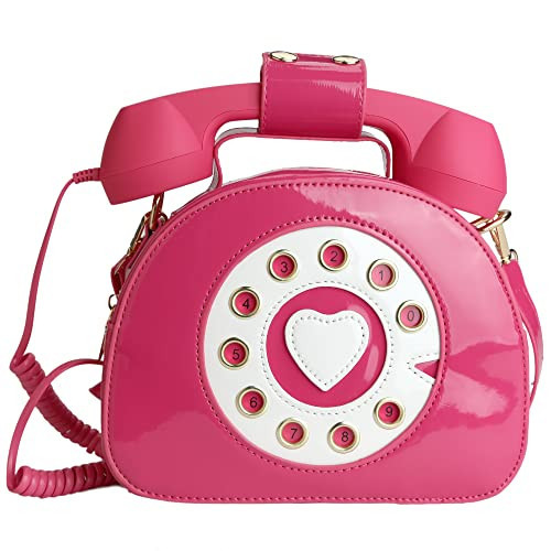 QiMing Retro dial telephone Crossbody Shoulder Bag,Pu Movable microphone Purse for Women(Rose Pink) | Amazon (US)