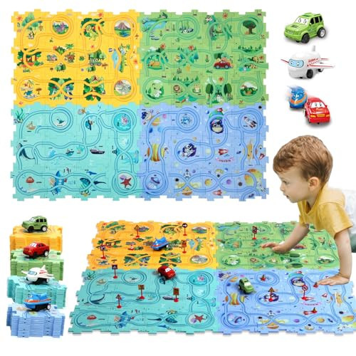 Ubegger Puzzle Racer Kids Car Track Set Puzzle Racer Car Track Set with Roadmap Puzzle Track Car Play Set Toy for Kids 3-8 Years Old(100Pcs, 4 Stytle) | Amazon (US)