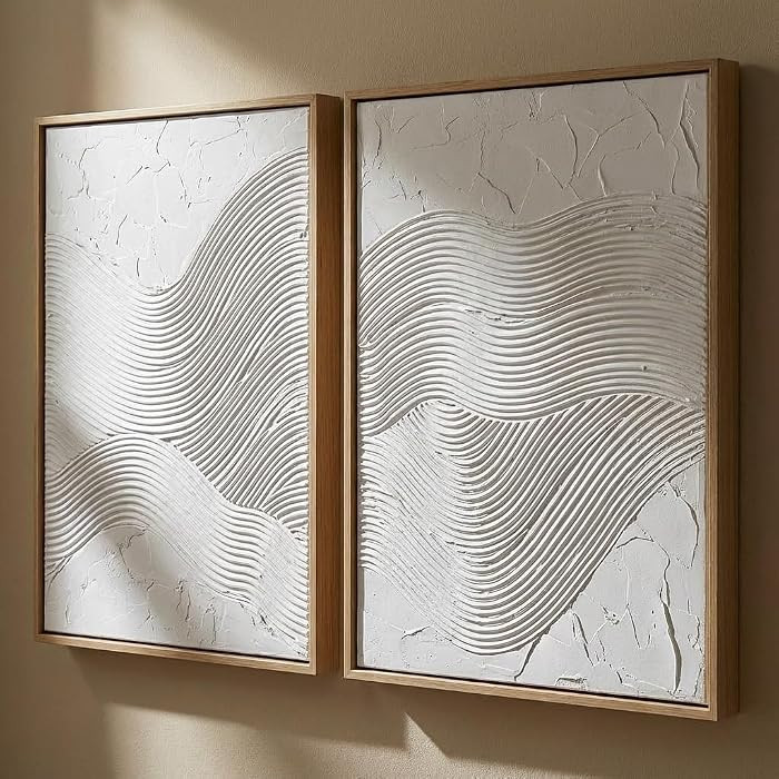 Artiluxy 3D Minimalist Textured Wall Art Set of 2 – 16×20 in Neutral Sculptural Canvas for Liv... | Amazon (US)