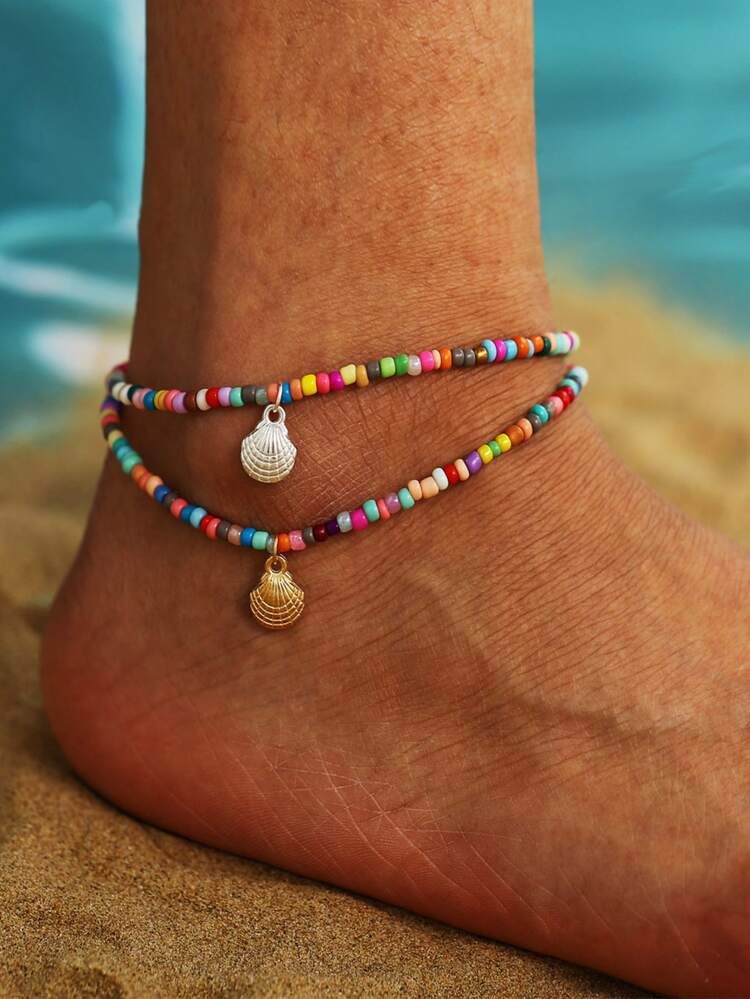 2pcs Beaded Anklet | SHEIN