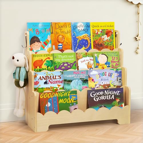 Tohiasen Kids Bookshelf Wooden 4-Tier, Scalloped Book Shelf for Kids Rooms, Front Facing Toddler Montessori Bookshelf, Baby Nursery Book Shelves Kid Classroom Book Shelf Bookcase | Amazon (US)