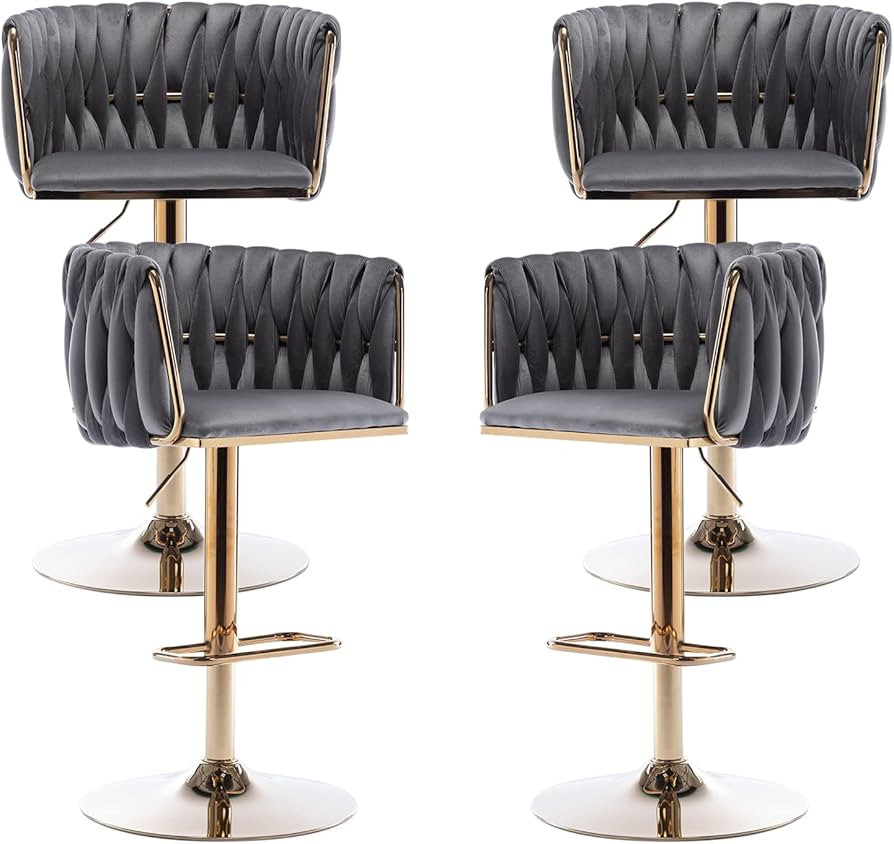 Tsuysi Velvet Bar Stools Set of 4, Swivel Counter Height Bar Stool with Woven Back, Gold Kitchen ... | Amazon (US)