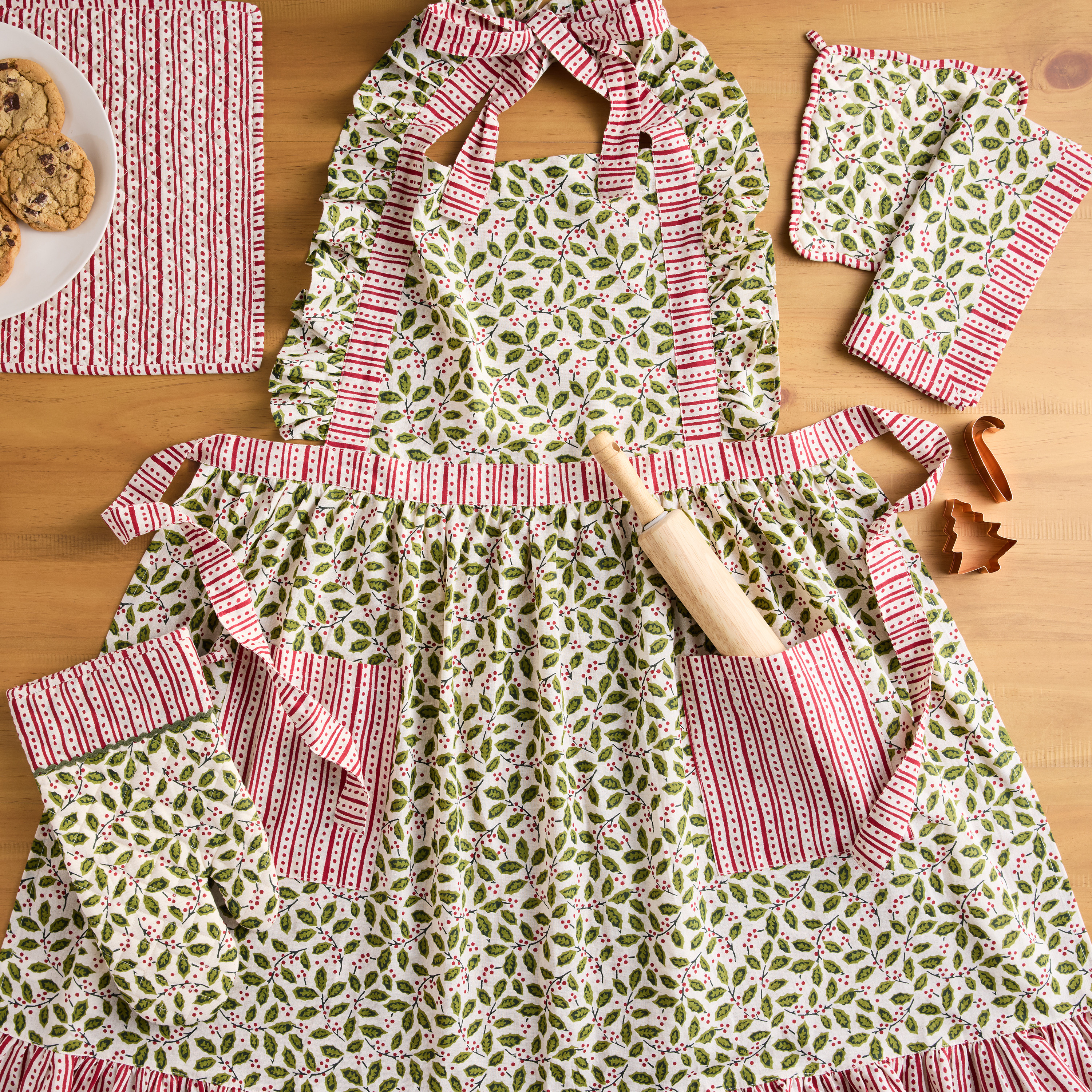 Green and Red Holly Stripe Kitchen Linen Collection | World Market