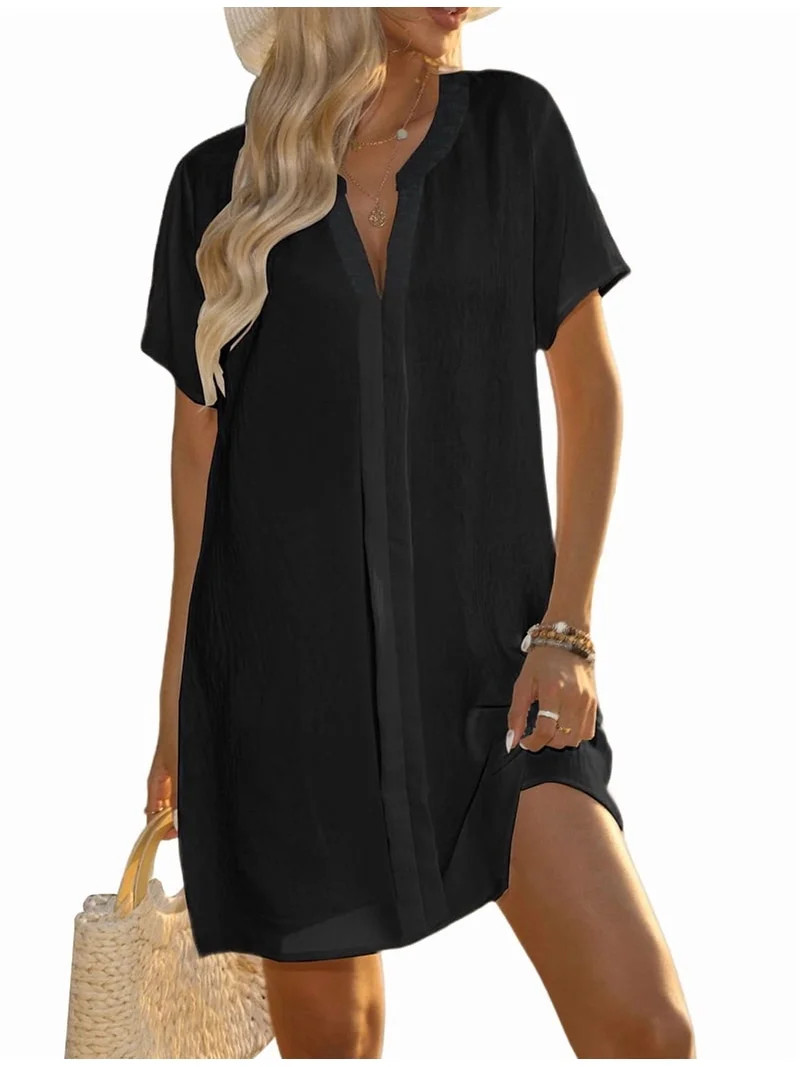 Women'S Swimsuit Cover Up Shirt V Neck Short Sleeve Bathing Suit Coverups Summer Beach Cover Ups ... | Walmart (US)
