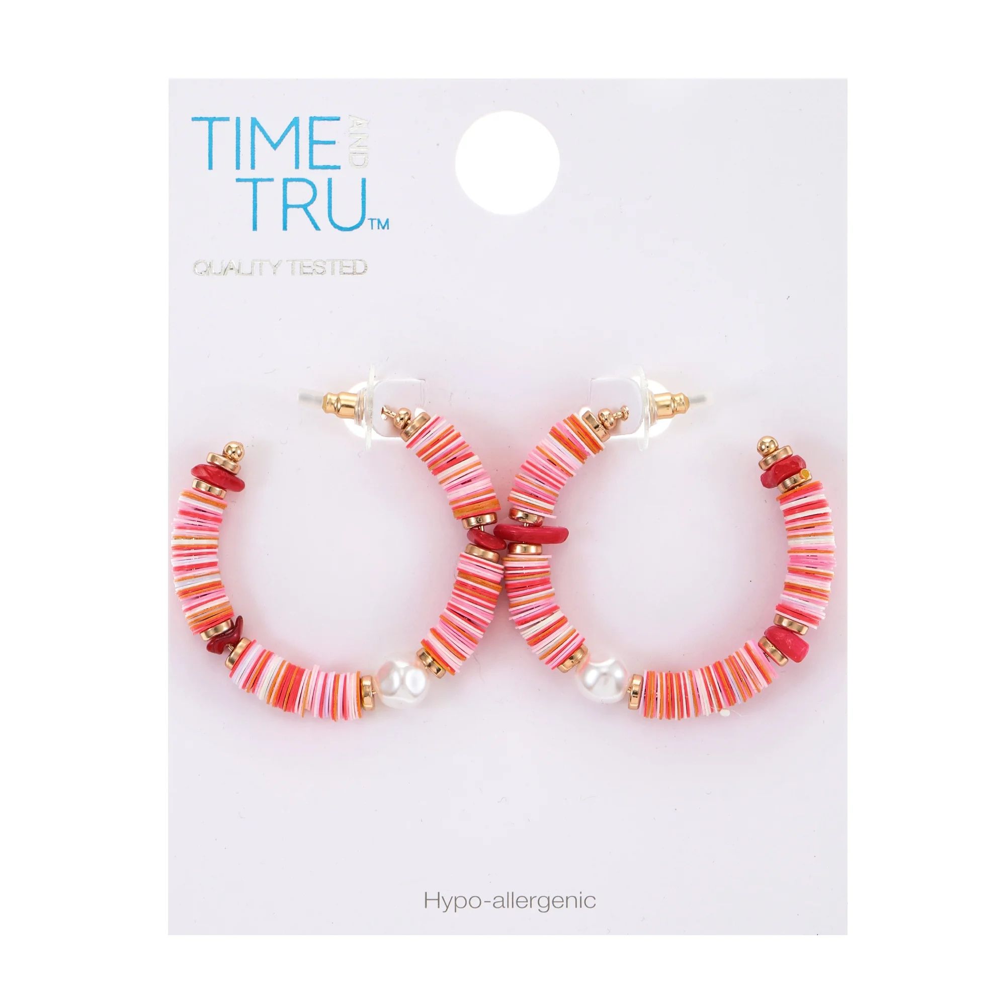 Time and Tru Women's Colored Discs Hoop Earrings, Pink | Walmart (US)