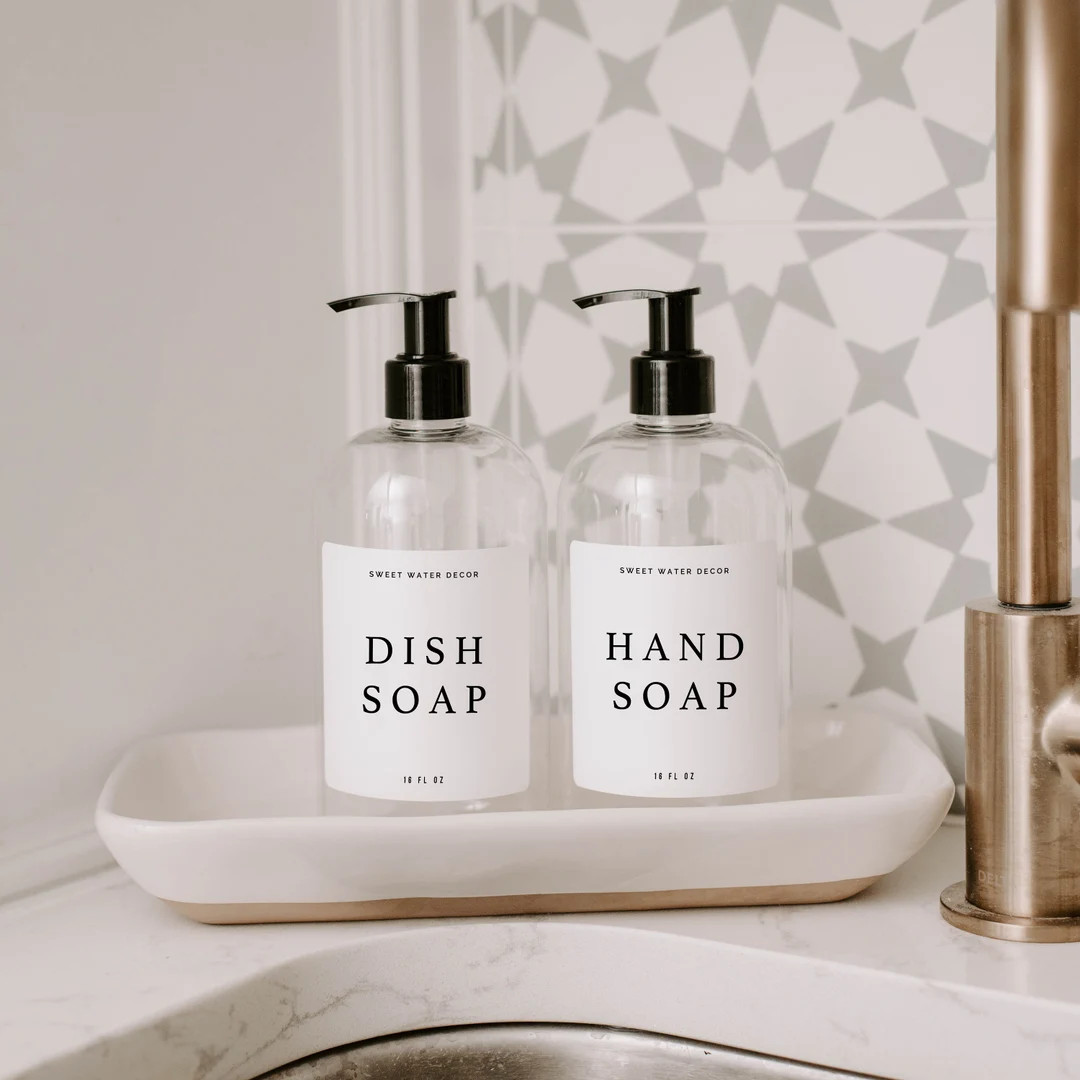 Hand Soap and Dish Soap Set of 2 16 oz Clear Plastic Dispensers | Hand Soap Dispensers | Farmhous... | Etsy (US)