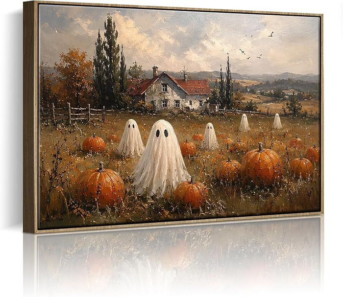 Halloween Framed Wall Art, Ghosts in Pumpkin Field Halloween Pictures | Amazon (US)