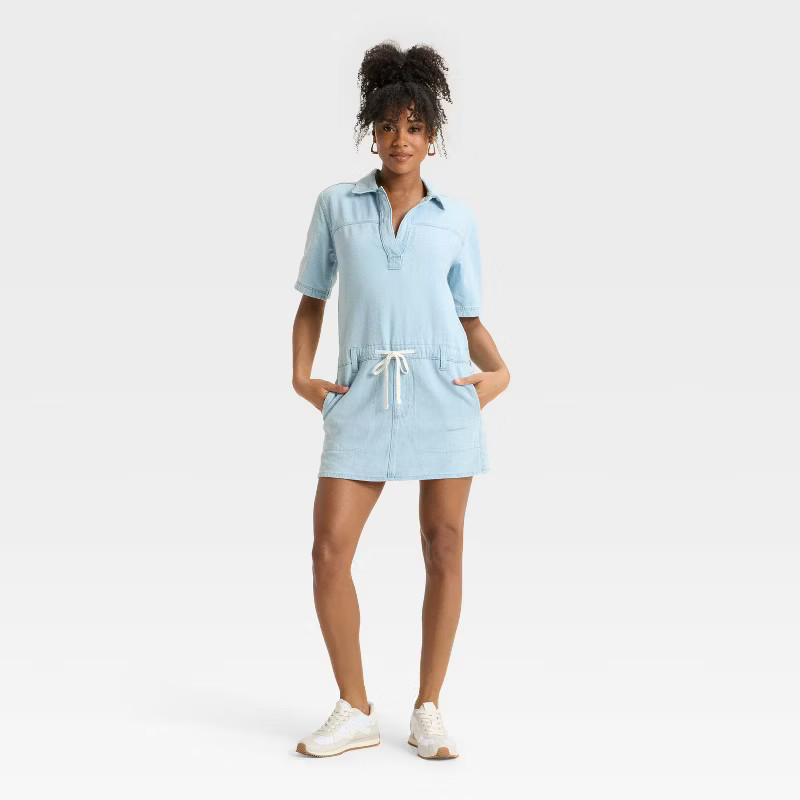 Women's Short Sleeve Drop Waist Drawstring Mini Dress - Universal Thread™ | Target