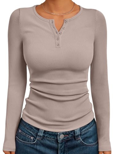 Trendy Queen Long Sleeve Henley Shirts for Women Fall Winter Ribbed Thermal Tops Casual Blouses B... | Amazon (US)