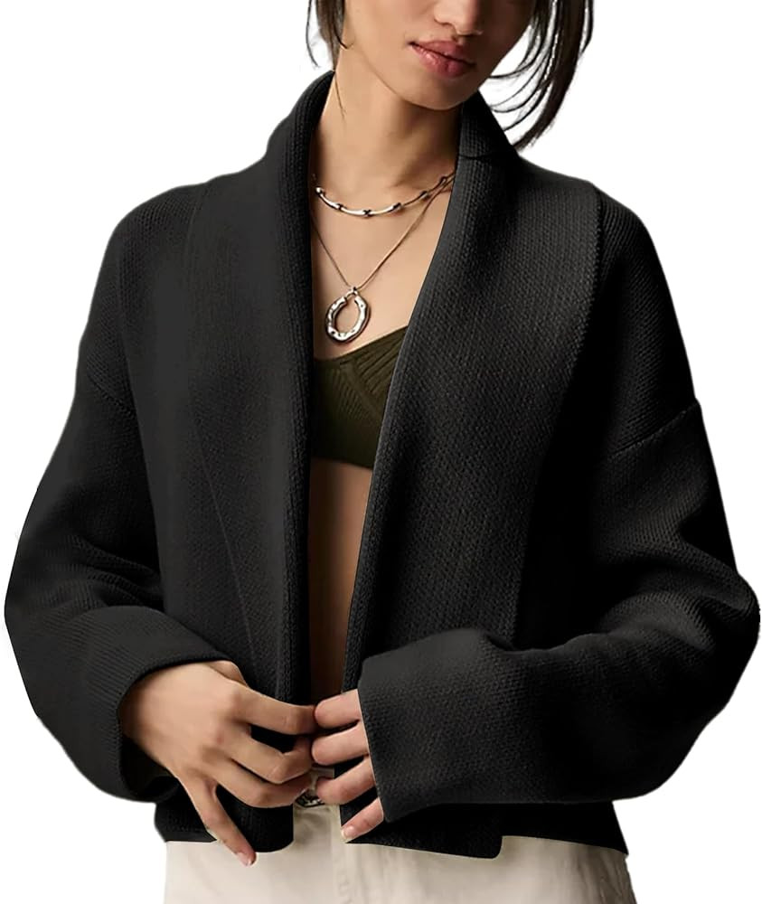 Wyeysyt Womens Cropped Cardigan Sweater Oversized Lapel Shawl Coatigan Chunky Knit Long Sleeve Sw... | Amazon (US)