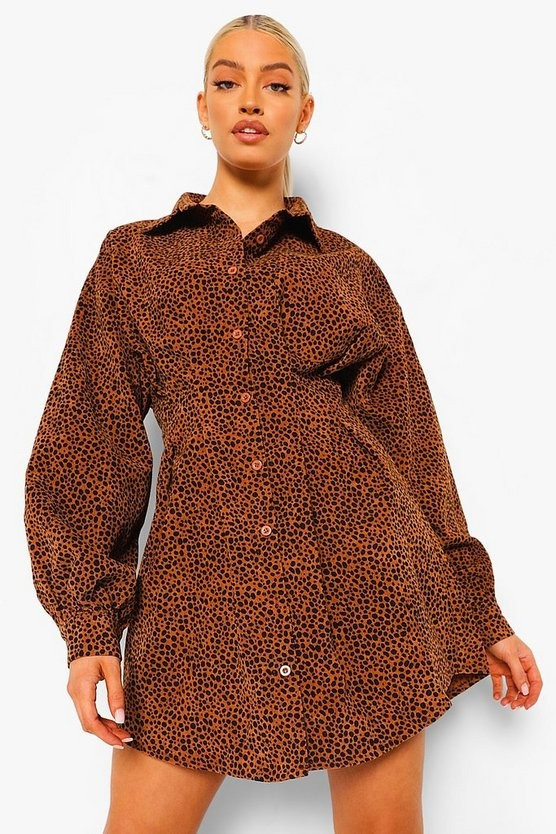 Leopard Cord Shirt Dress | Boohoo.com (US & CA)