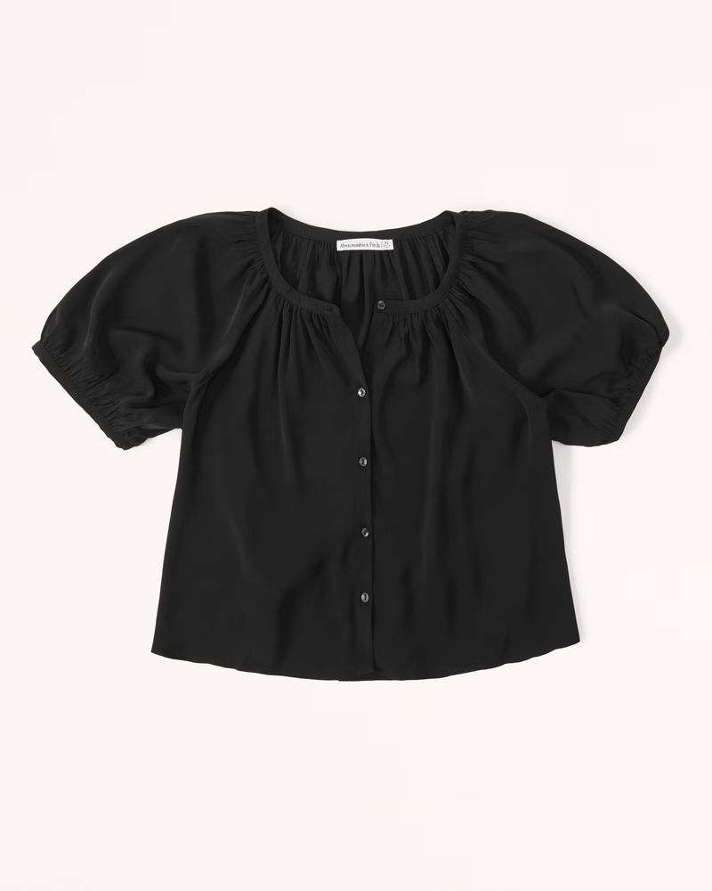 Button-Through Puff Sleeve Top | Abercrombie & Fitch (US)