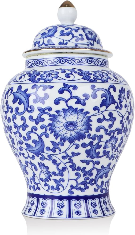 Chinoiserie Blue White Ginger Jars,7.6" Ceramic Decorative Ginger Jar With Lid,Porcelain Vases De... | Amazon (US)