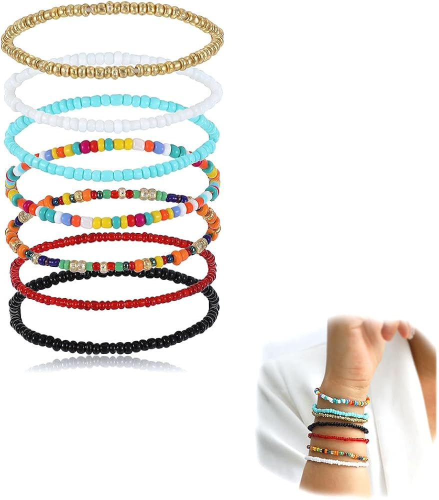 Asphire Bohemian Layered Beaded Bracelet Multi-Colored Bangle Wrist Circlet Set Boho Summer Beach El | Amazon (US)