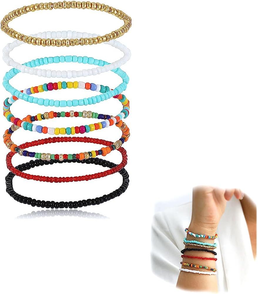 Asphire Bohemian Layered Beaded Bracelet Multi-Colored Bangle Wrist Circlet Set Boho Summer Beach El | Amazon (US)