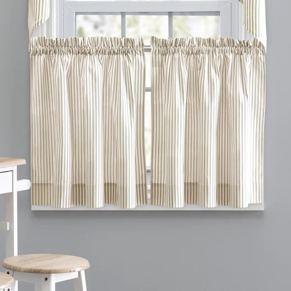 Charis Striped Cotton Blend Tailored 56'' W Cafe Curtain (Set of 2) | Wayfair North America