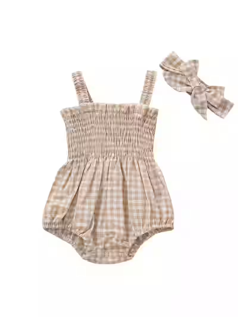 Kiapeise Newborn Baby Girl Romper Sleeveless Strap Ruffle Elastic Jumpsuit Bow Headband Spring Su... | Walmart (US)