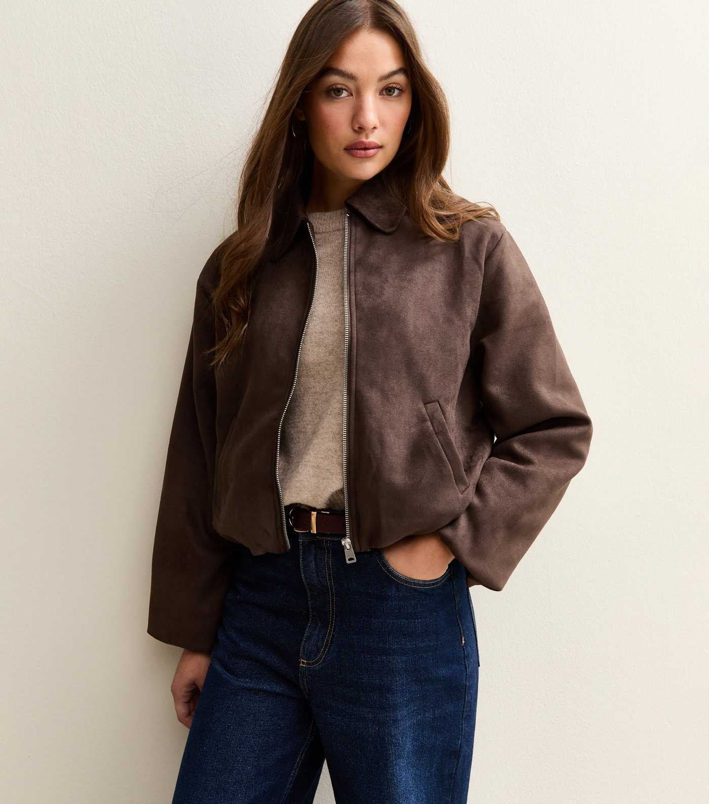 Brown Faux Suede Bubblehem Bomber Jacket | New Look | New Look (UK)
