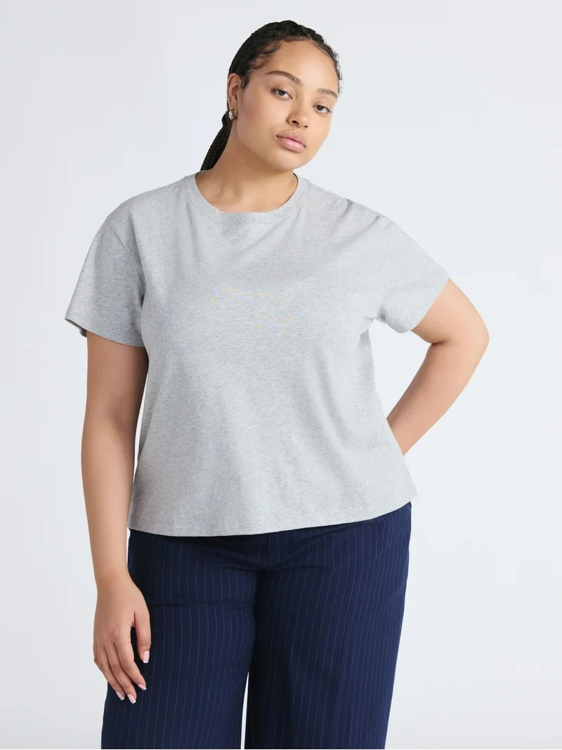 Free Assembly Women's and Women's Plus Cotton Cropped Boxy Tee with Short Sleeves, Sizes XS-4X | Walmart (US)
