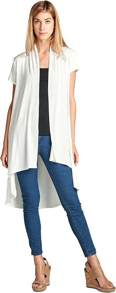Women's Short Sleeve Ultra Soft Bamboo Layering Long Duster Cardigan - Made in USA | Amazon (US)