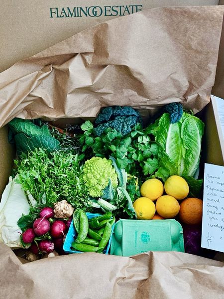 Thank you Flamingo Estate! This box of fresh produce is farmer’s market-quality organic and delivered to your door 🍊 
The contents are different each week based on what’s in season, and they always include a surprise gift! Great idea for gifting someone local in LA who loves to cook. Must be in LA delivery range to receive a box 📦🍋🥬🥚

I made a delicious egg scramble using their eggs and fresh rosemary with a bit of cracked pepper and parmesan cheese. The bread they sent was yummy. Next up will be a salad! 🥗 
@flamingo_estate 
#ad

#LTKhome