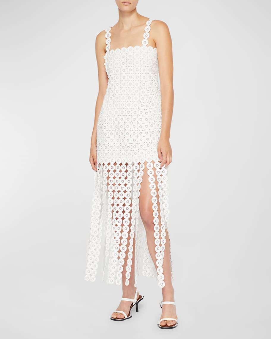 SIMKHAI Jaycee Circle Lace Fringe Midi Dress | Neiman Marcus