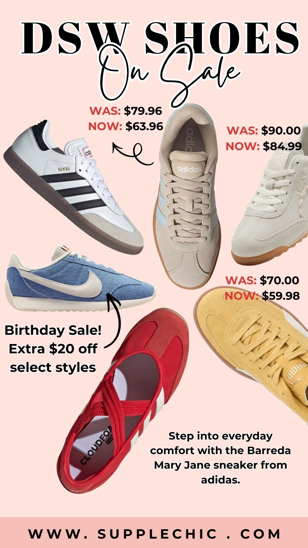Your everyday shoes deserve an upgrade. DSW’s Birthday Sale makes it easier to grab stylish sneakers without paying full price. I rounded up versatile pairs that are comfortable enough for busy days and cute enough for everyday outfits. DSW shoes sale, DSW birthday sale, sneakers on sale, comfortable sneakers, everyday sneakers, Adidas sneakers, Nike sneakers, summer shoes, casual shoes, walking shoes, travel shoes, sneaker outfits, affordable shoes, shoe closet essentials

#LTKootd #LTKSaleAlert #LTKSeasonal
