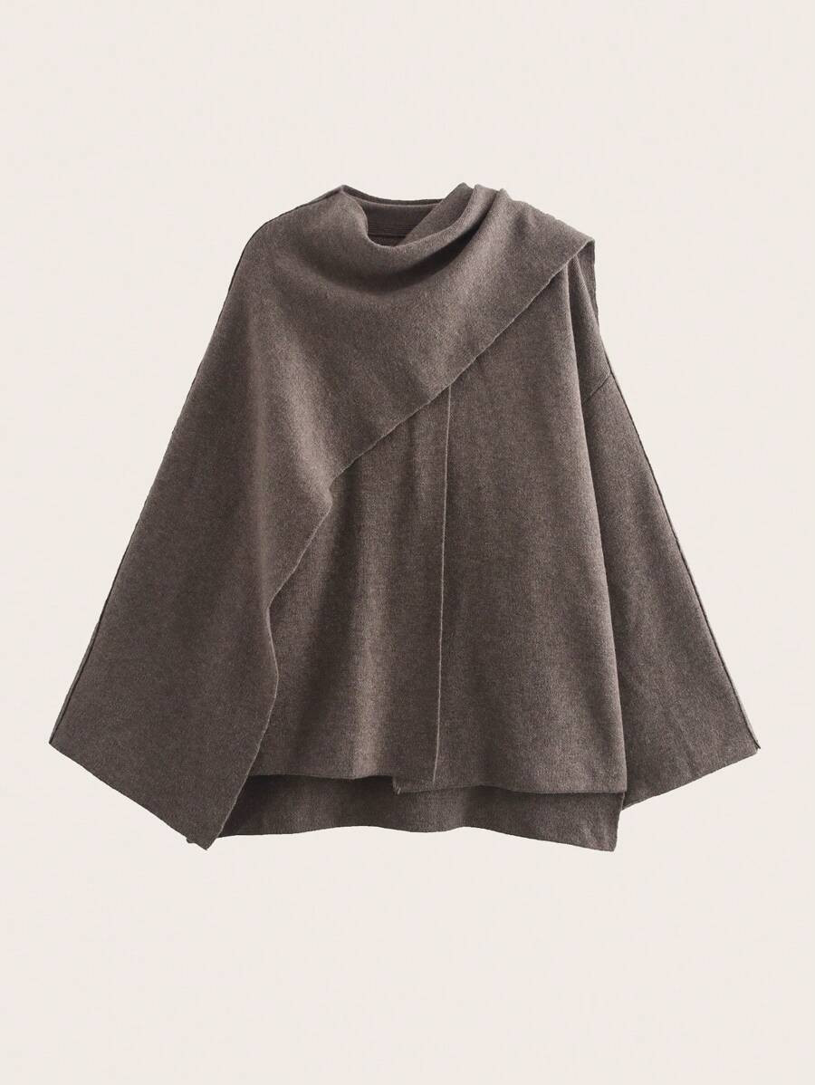 Women Casual Poncho Style Long Sleeve Knit Jacket, For Everyday Wear | SHEIN