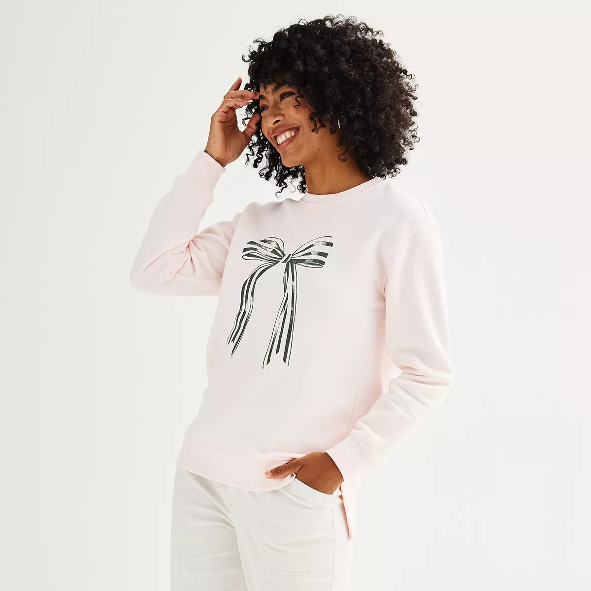 Women's Striped Bow Graphic Pullover | Kohl's