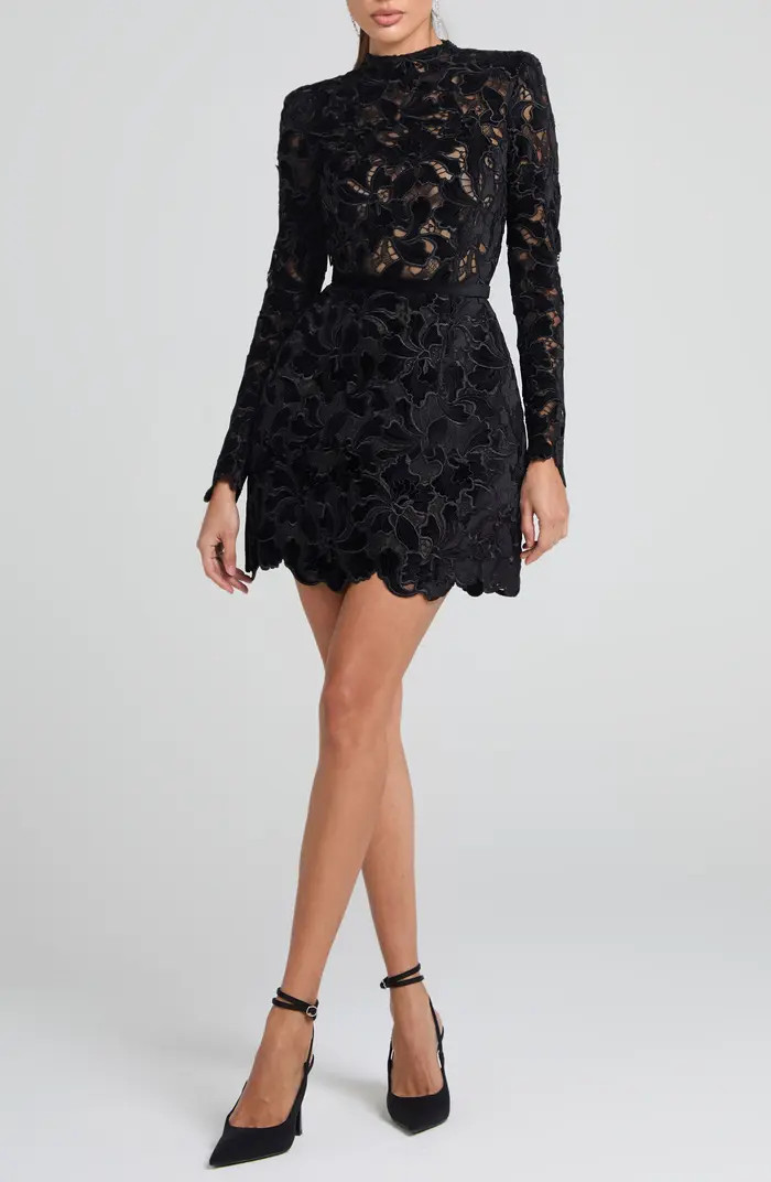 Lydia Long Sleeve Lace Overlay Cocktail Minidress | Nordstrom