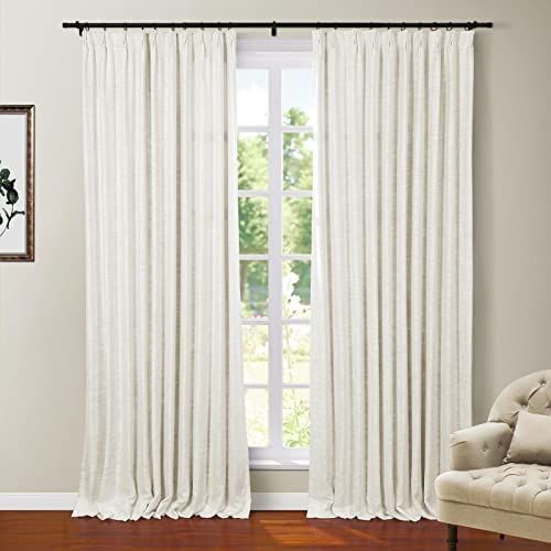 TWOPAGES Faux Linen Extra Long Ivory Blackout Curtain with Pinch Pleat and Back Tab Top for Livin... | Amazon (US)