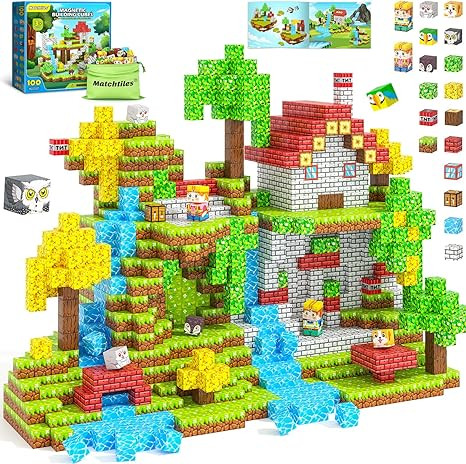 100PCS Magnetic Blocks with Forest Animals, Magnetic Building Blocks Magnet Cube Toys Stacking, B... | Amazon (US)