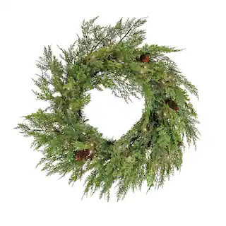 National Tree Company 26 in. HGTV Home Collection Pre-Lit Cozy Winter Cedar Artificial Christmas ... | The Home Depot