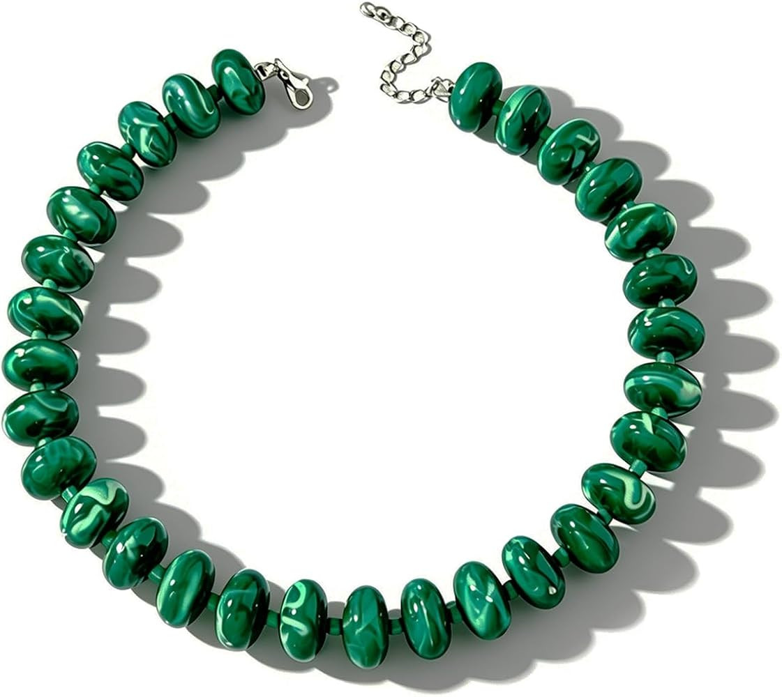 Beaded Necklace for Women Chunky Necklace Boho Bead Choker Acrylic Big Bead Necklaces Summer Beac... | Amazon (US)