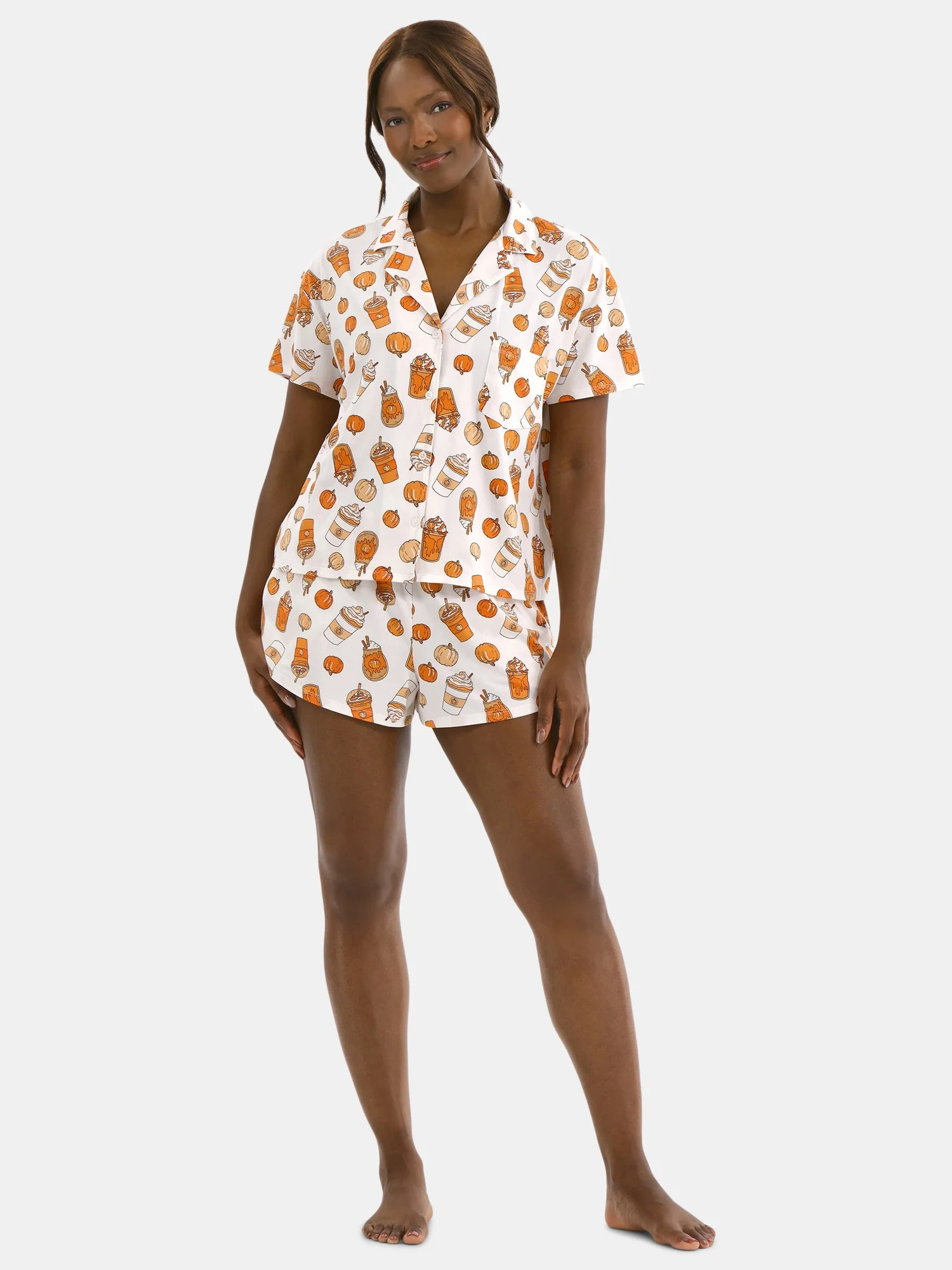 Halloween Women’s Printed Notched Top and Shorts Pajama Set from Way to Celebrate, 2-Piece, Siz... | Walmart (US)