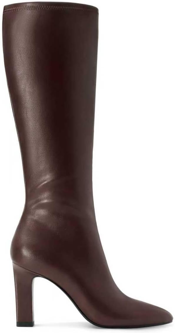Black Knee High Boots for Women Leather Tall Boots Dressy Casual Comfortable Fashion Pointed Toe Long Chunky Block Heel Boots with Side Zipper | Amazon (US)