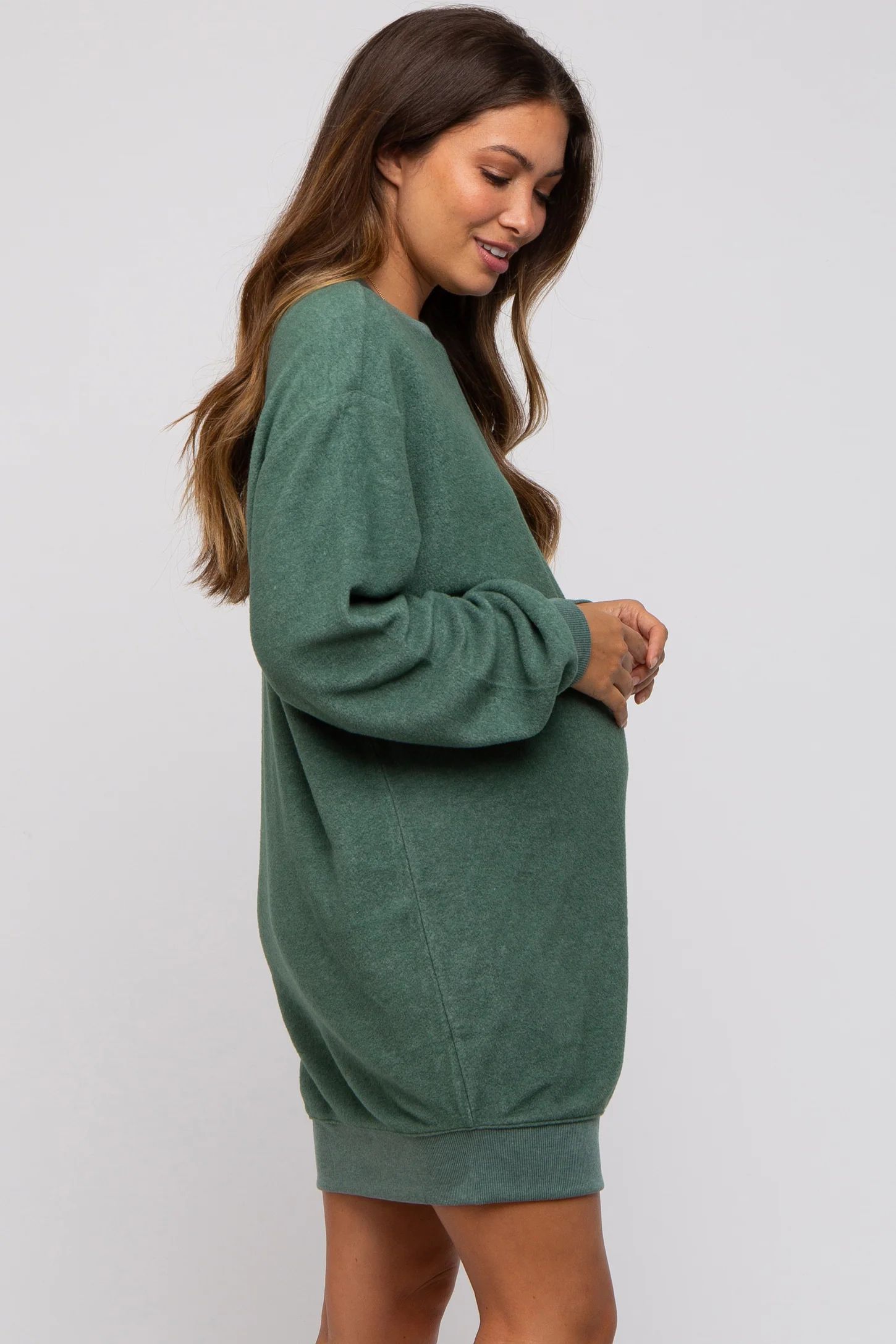 Green Fleece Oversized Maternity Sweatshirt Mini Dress | PinkBlush Maternity