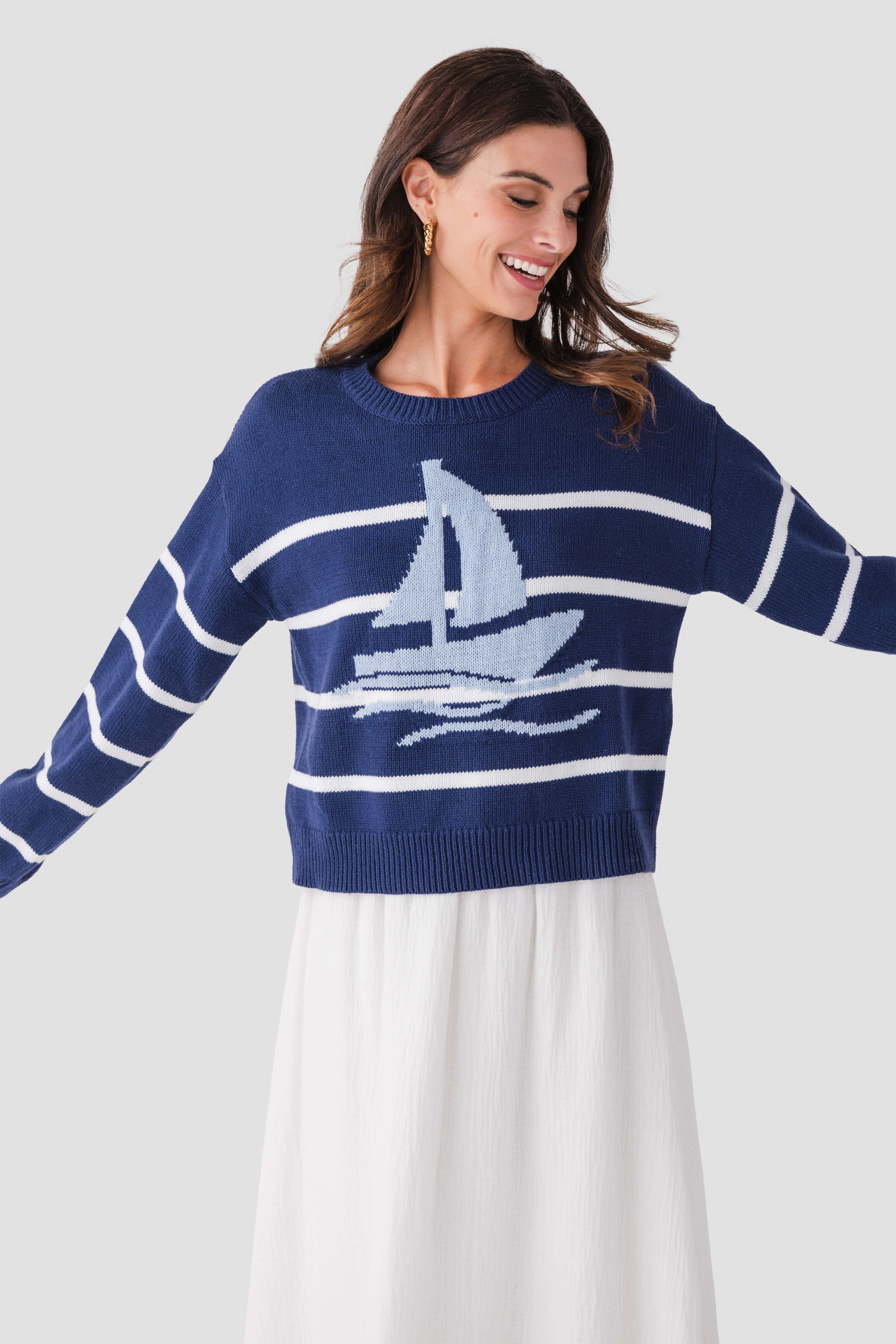 Wishlist Sailboat Striped Sweater | Social Threads