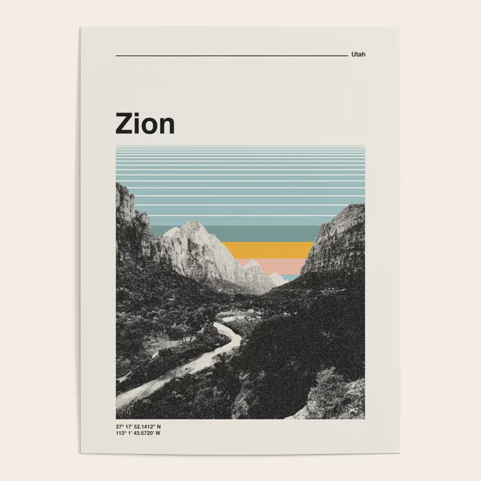 Retro Travel Poster, Zion National Park Collage Poster | Society6