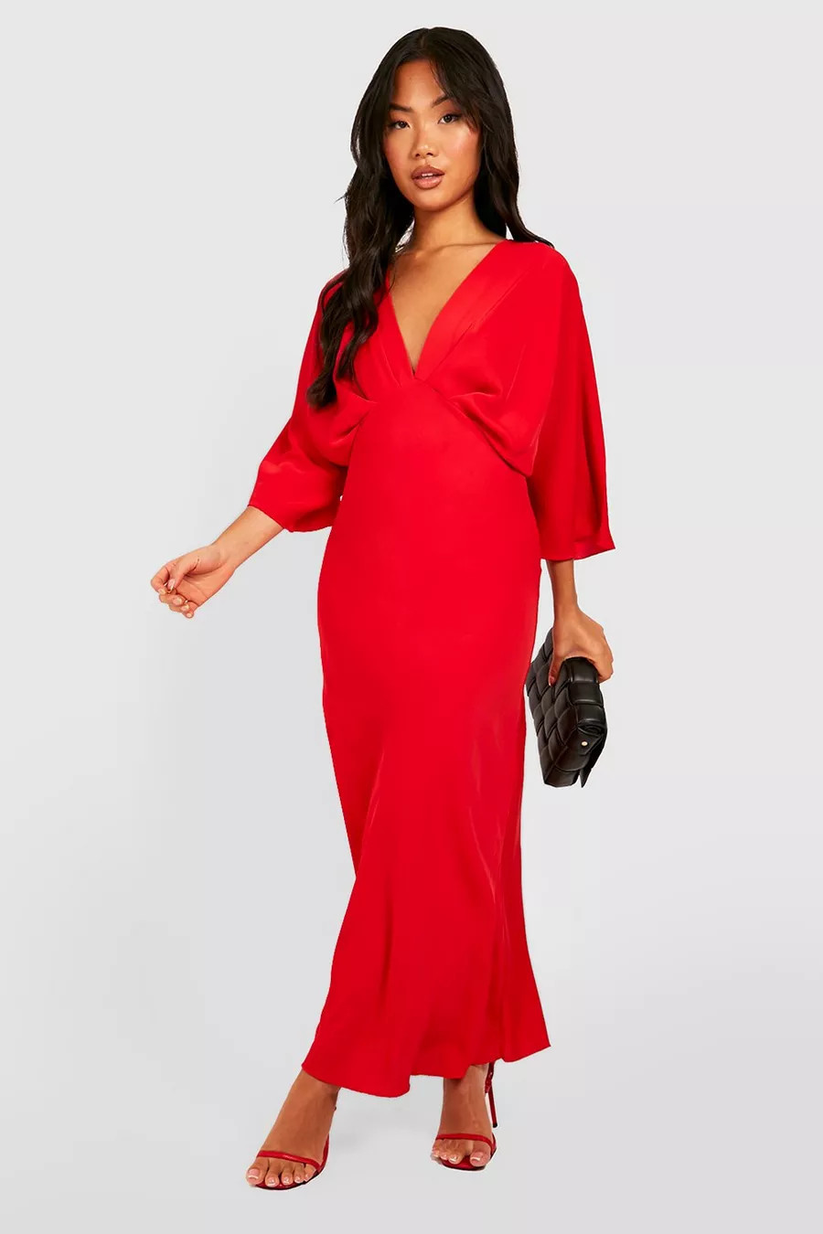 Petite Bias Cut Angel Sleeve Maxi Dress | boohoo (US & Canada)