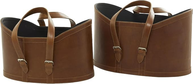 Deco 79 Leather Handmade Storage Basket with Handles, Set of 2 21", 19"W, Brown | Amazon (US)