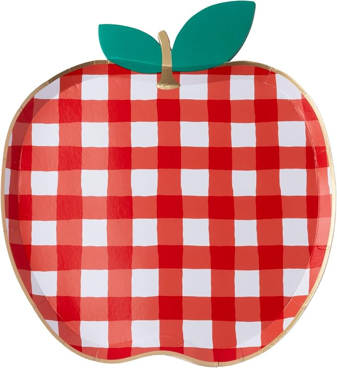 Bonjour Fête Cherry Red Gingham Apple-Shaped Plates, Pack of 8 | Gold Foil, Picnic, Americana, B... | Amazon (US)