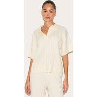 Cream Rib Knit Oversized Polo Top | PrettyLittleThing US